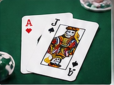 Blackjack table with playing cards