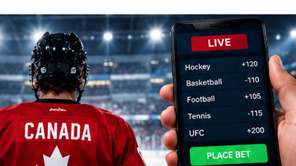 Canadian hockey fan following an illustrative live betting market during a game